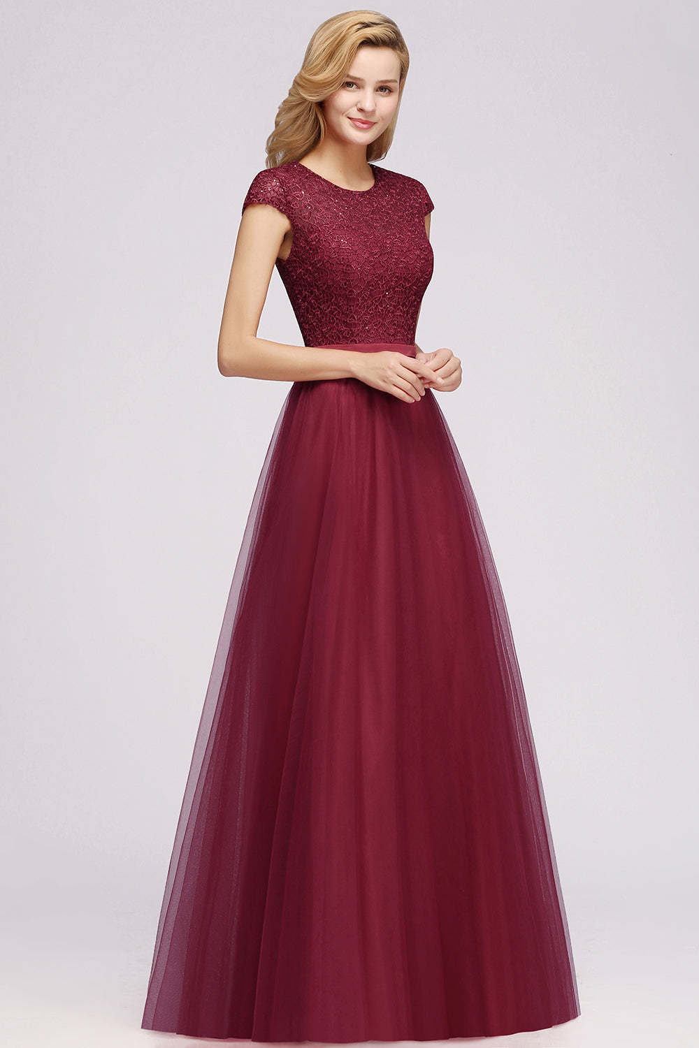 Chicloth A-line Jewel Tulle Lace Bridesmaid Dress