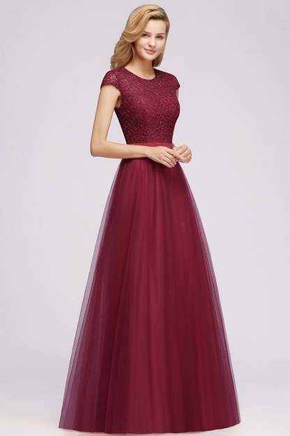 Chicloth A-line Jewel Tulle Lace Bridesmaid Dress