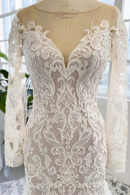Chicloth Long Sleeves Wedding Dress Mermaid Tulle Lace Appliques