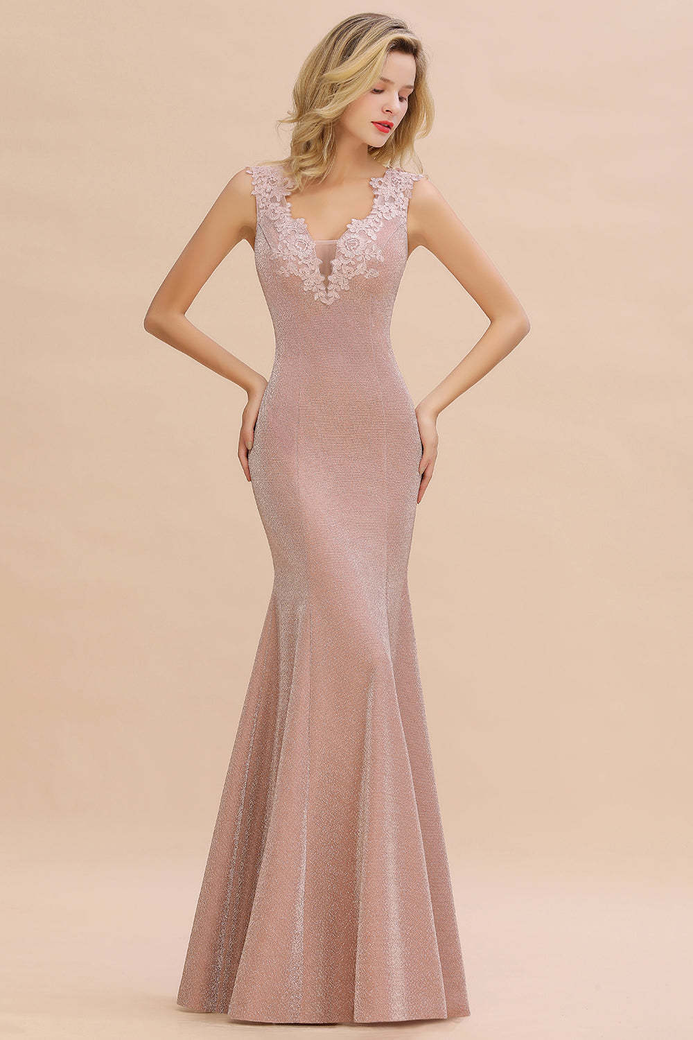 Chicloth Dusty Pink Shinning Long Prom Dress Mermaid With Appliques
