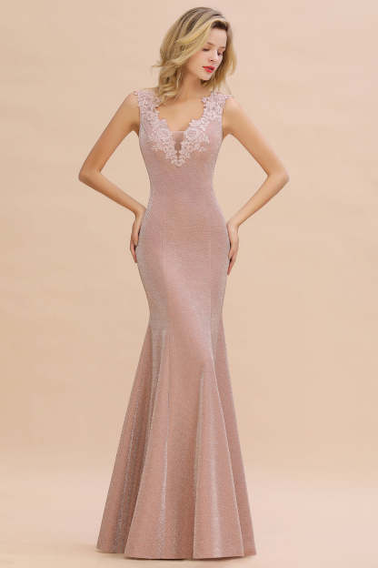 Chicloth Dusty Pink Shinning Long Prom Dress Mermaid With Appliques