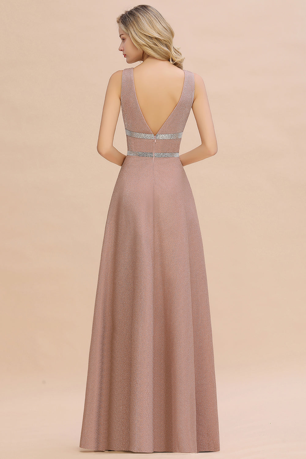 Chicloth Shinning V-Neck Sleeveless Long Prom Dress Online With Zipper Back