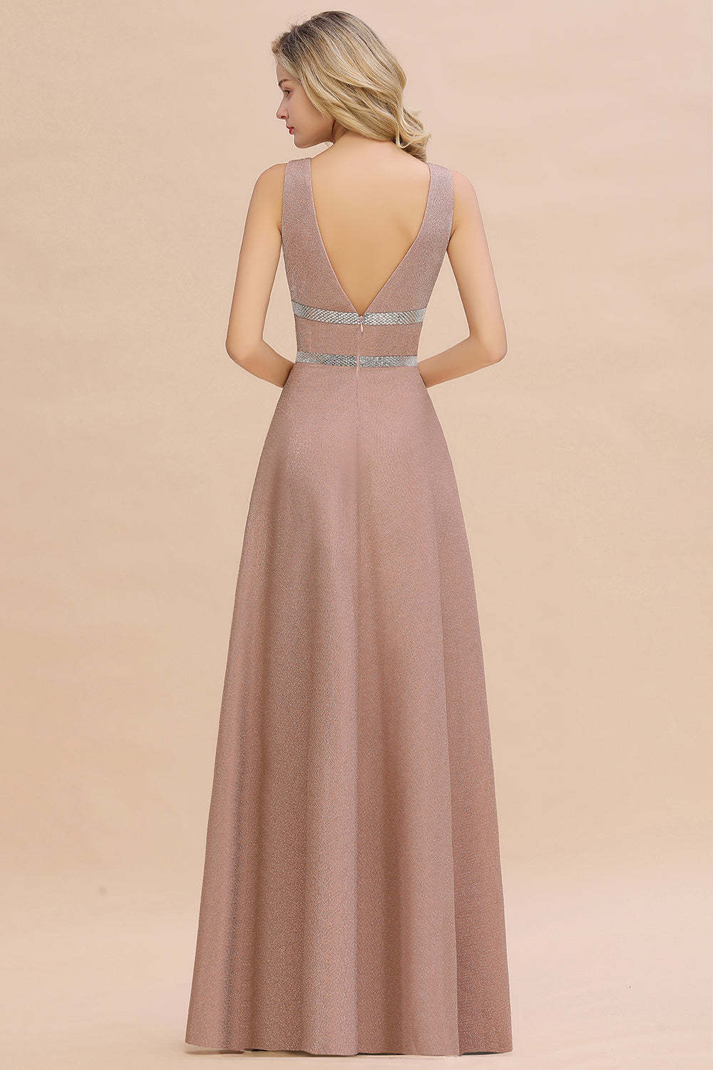 Chicloth Shinning V-Neck Sleeveless Long Prom Dress Online With Zipper Back