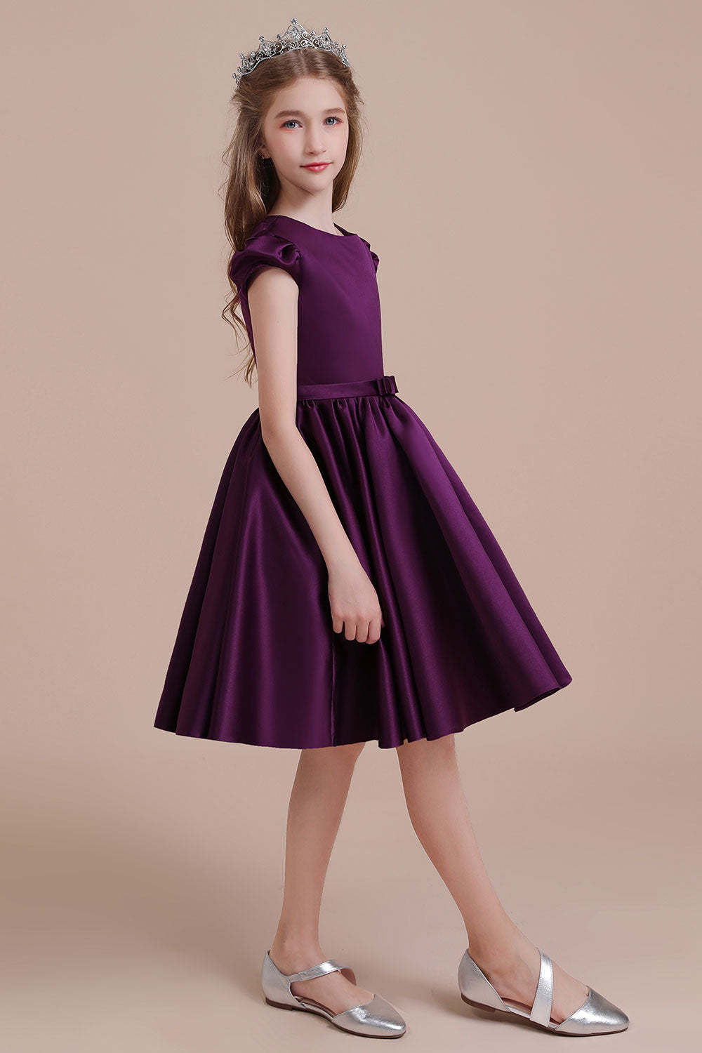 Chicloth A-Line Graceful Cap Sleeve Satin Flower Girl Dress Online