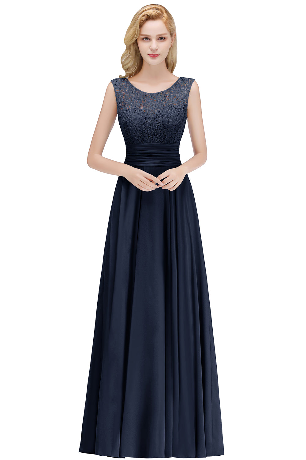 Elegant Lace Sleeveless Chiffon Long Bridesmaid Dress