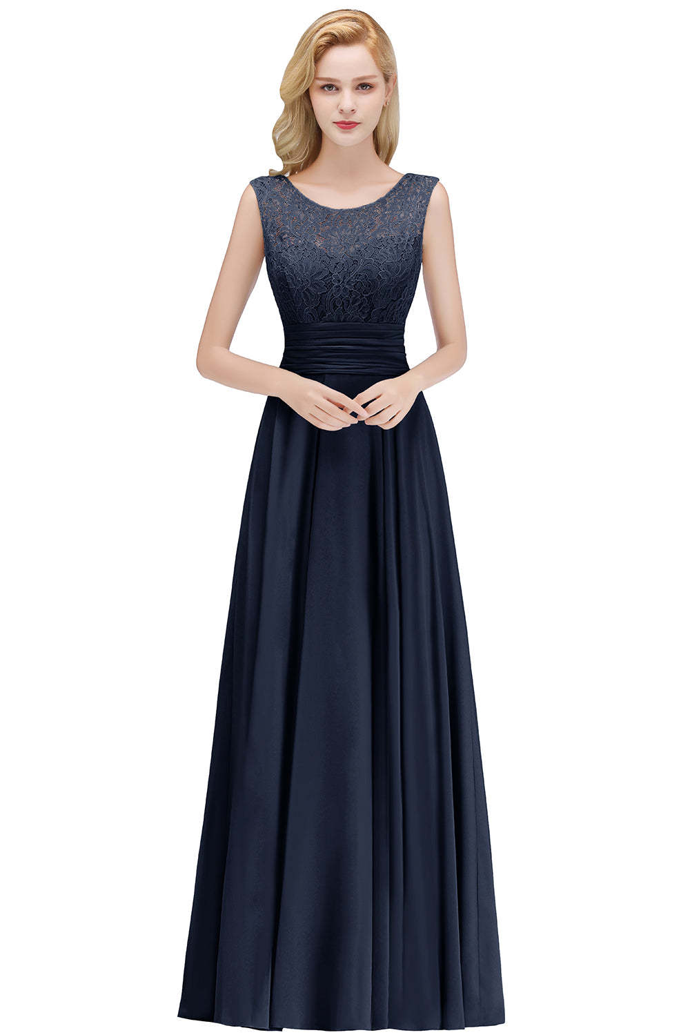 Elegant Lace Sleeveless Chiffon Long Bridesmaid Dress