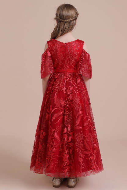 Chicloth A-Line V-neck Tulle Cold-shoulder Flower Girl Dress On Sale