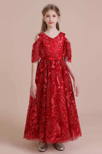 Chicloth A-Line V-neck Tulle Cold-shoulder Flower Girl Dress On Sale