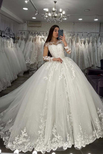 Chicloth Long Sleeves Ball Gown Bridal Dress Lace Appliques Online
