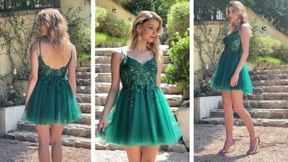 Tulle Lace Aline Short Party Dresses V-Neck Knee Length Appliques Formal Dress with Beadings