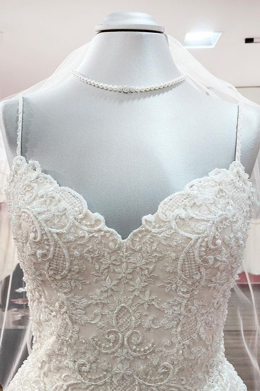 Chicloth Gorgeous Spaghetti Straps Tulle Ivory Lace Wedding Dresses