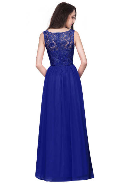 Amazing Jewel Neck Lace Chiffon Evening Dress Sleveless Floor Length Formal Dress - Prom Dresses