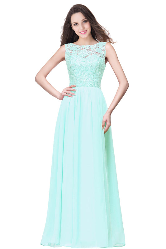 Amazing Jewel Neck Lace Chiffon Evening Dress Sleveless Floor Length Formal Dress - Mint / US 2 - Prom Dresses