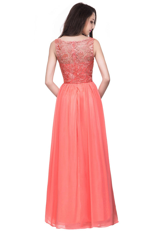 Amazing Jewel Neck Lace Chiffon Evening Dress Sleveless Floor Length Formal Dress - Prom Dresses