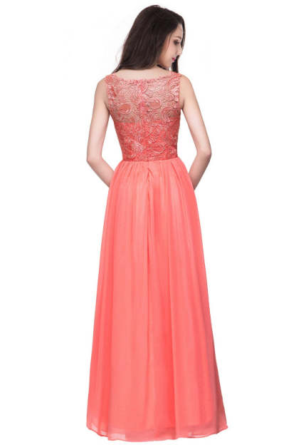Amazing Jewel Neck Lace Chiffon Evening Dress Sleveless Floor Length Formal Dress - Prom Dresses