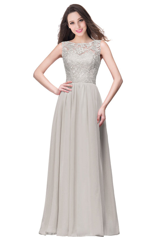 Amazing Jewel Neck Lace Chiffon Evening Dress Sleveless Floor Length Formal Dress - Silver / US 2 - Prom Dresses