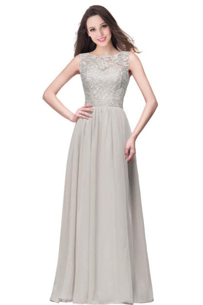 Amazing Jewel Neck Lace Chiffon Evening Dress Sleveless Floor Length Formal Dress - Silver / US 2 - Prom Dresses