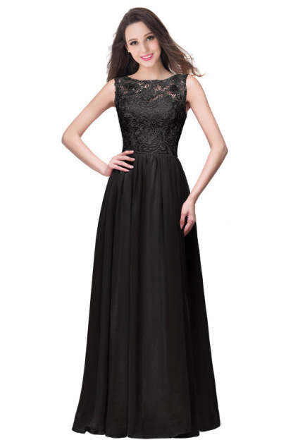 Amazing Jewel Neck Lace Chiffon Evening Dress Sleveless Floor Length Formal Dress - Black / US 2 - Prom Dresses