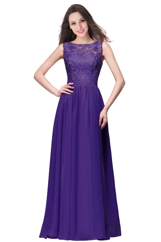 Amazing Jewel Neck Lace Chiffon Evening Dress Sleveless Floor Length Formal Dress - Regency / US 2 - Prom Dresses