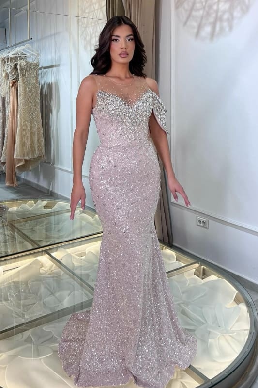 Asymmetric Glitter Sequins Mermaid Prom Dress Long