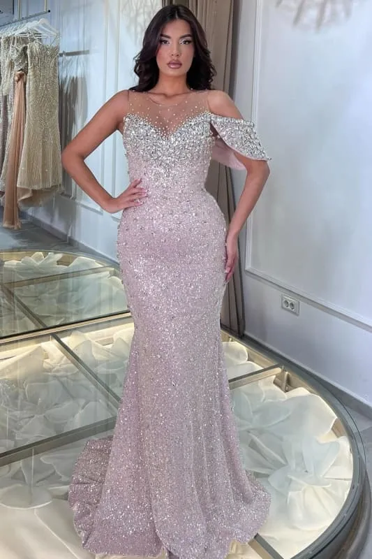 Asymmetric Glitter Sequins Floor Length Mermaid Prom Dress