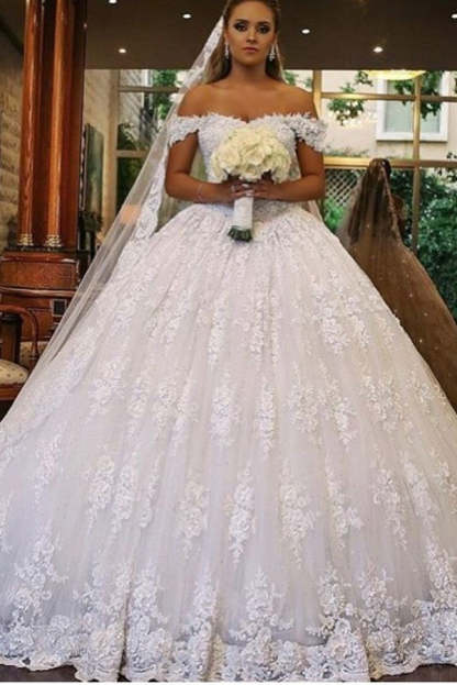 Chicloth Ball Gown Off-the-Shoulder Lace Wedding Dress Online