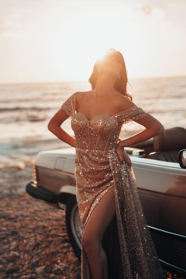 Designer Evening Dresses Long Gold | Prom Dresses Long Glitter