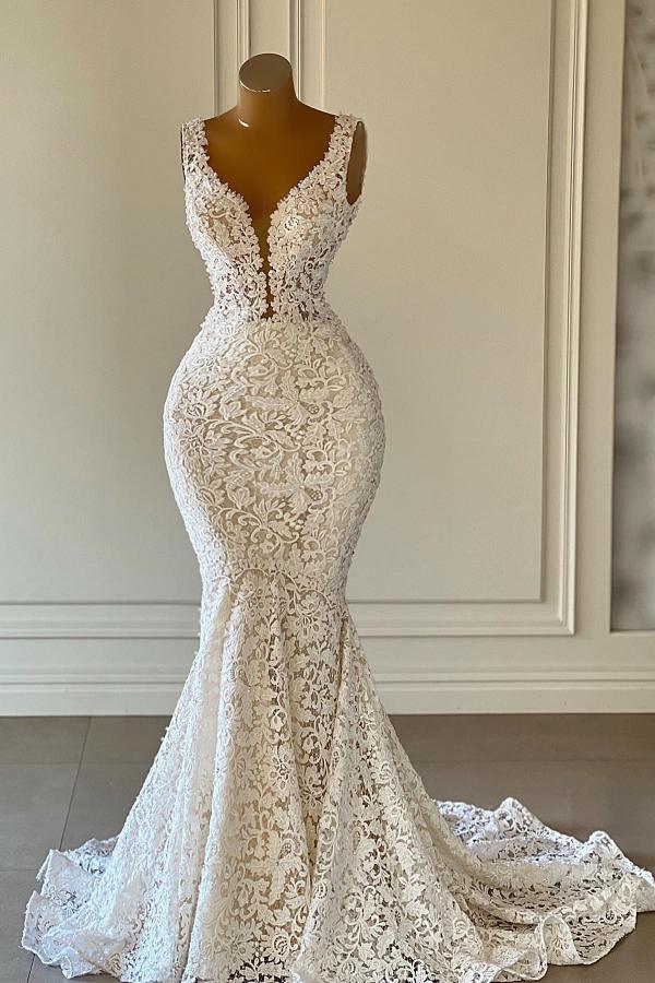 Chicloth V-Neck Sleeveless Wedding Dress Mermaid Lace Online