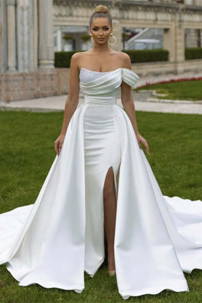 Chicloth Off-the-Shoulder Wedding Dress Mermaid Split Overskirt