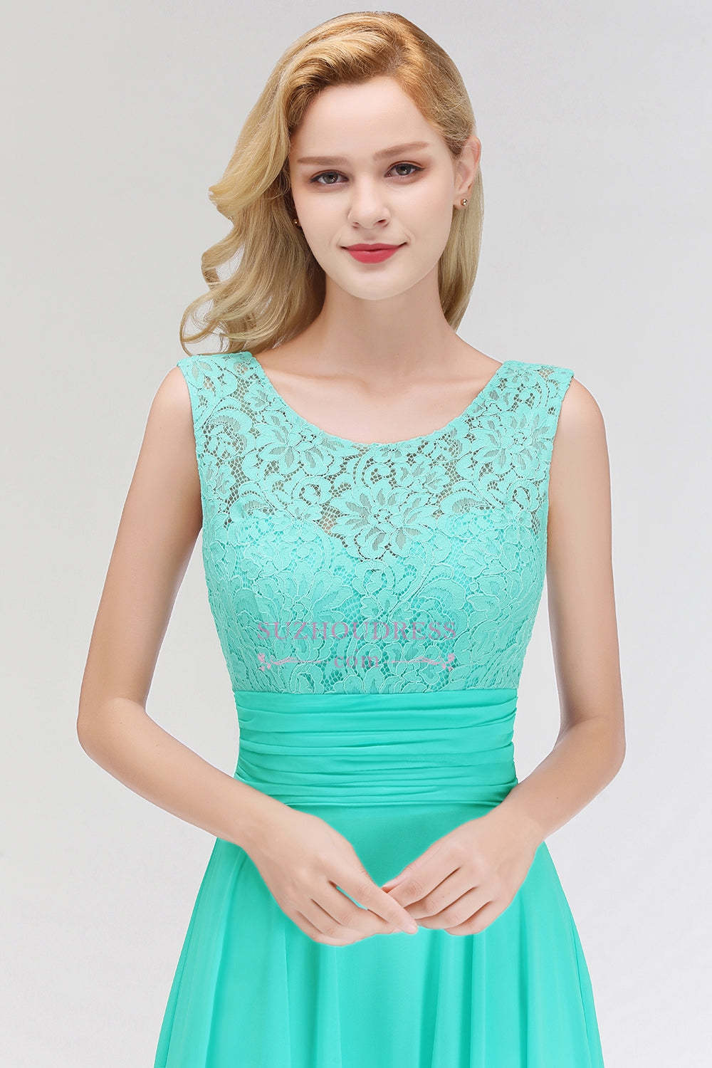 Elegant Lace Sleeveless Chiffon Long Bridesmaid Dress