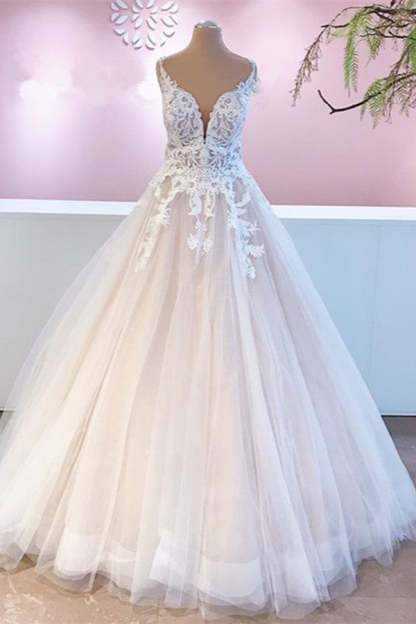 Chicloth Straps Lace Wedding Dress Princess Tulle Bridal Gowns