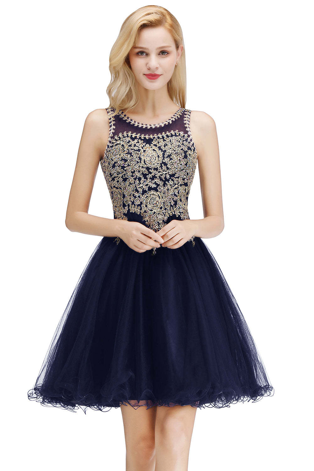 Chicloth A-line Tulle Lace Homecoming Dress with Beadings