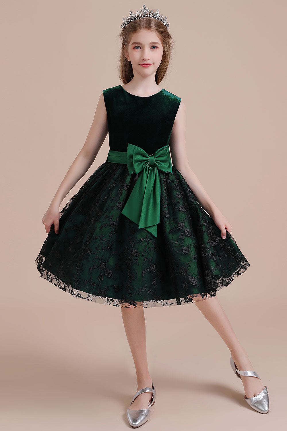 Chicloth A-Line Lace Velvet Knee Length Flower Girl Dress Online