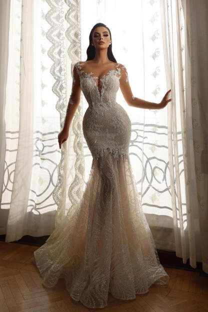 Chicloth Long Sleeves Bridal Gown Mermaid With Delicate Lace