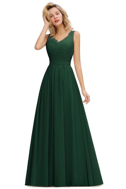 Chicloth A-line Chiffon Lace V-Neck Ruffles Bridesmaid Dress
