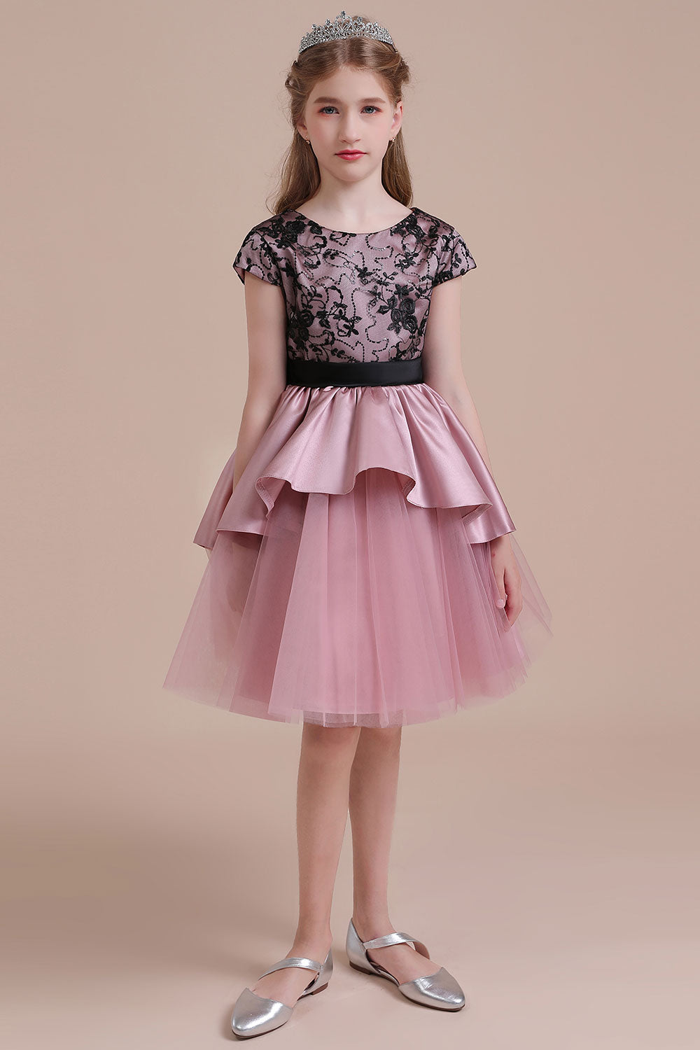 Chicloth A-Line Cap Sleeve Lace Tulle Knee Length Flower Girl Dress On Sale