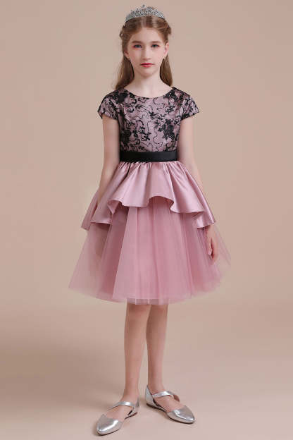 Chicloth A-Line Cap Sleeve Lace Tulle Knee Length Flower Girl Dress On Sale