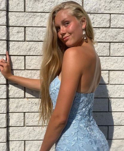 Chicloth Strapless Lace Appliques Mermaid Prom Dress Long With Split