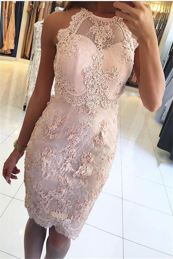 Lace Halter Sleeveless Mini Homecoming Dress | Cheap