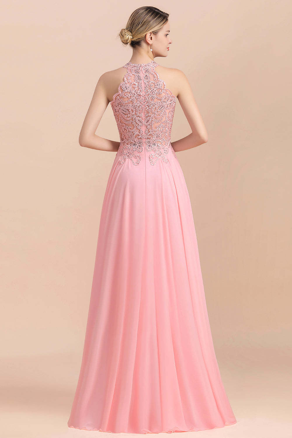 Chicloth A-line Chiffon Lace Ruffles Bridesmaid Dress with Beadings