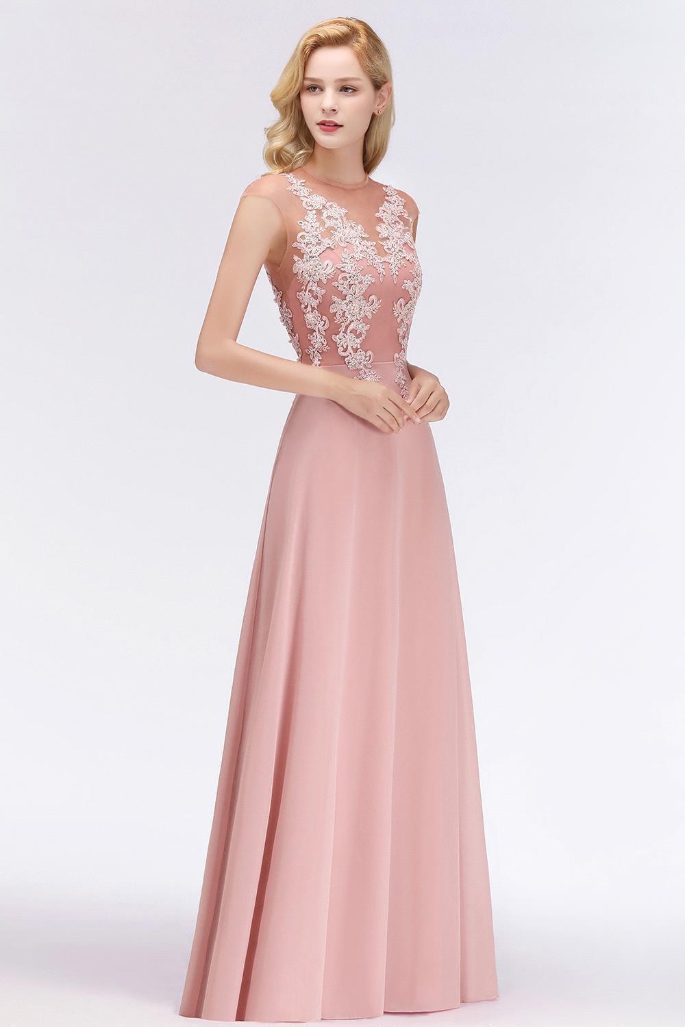 Chicloth A-line Jewel Sleeveless Chiffon Tulle Lace Bridesmaid Dress