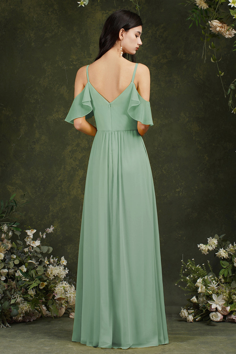 Chicloth Elegant Chiffon Bridesmaid Dress Ruffles With Pockets