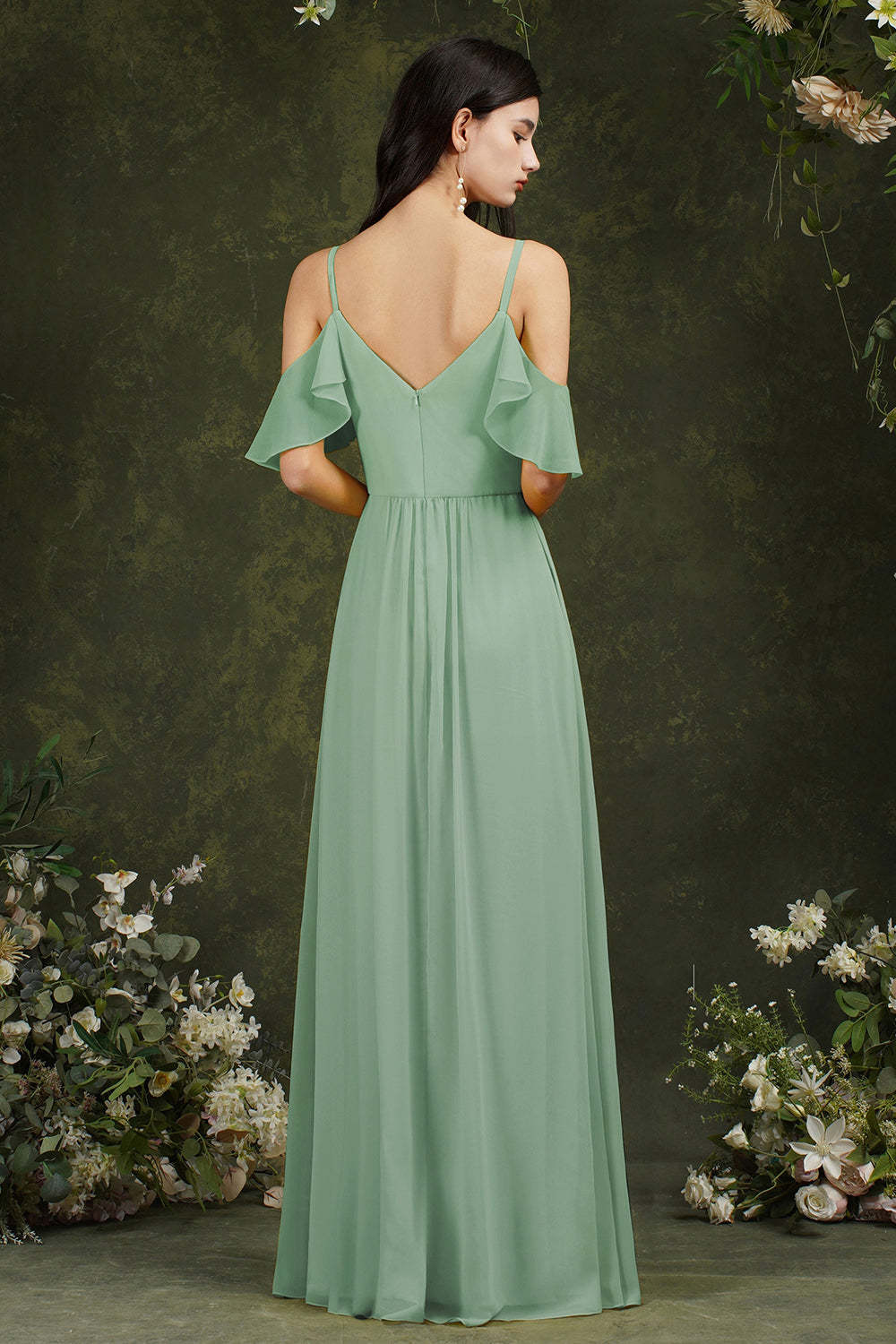 Chicloth Elegant Chiffon Bridesmaid Dress Ruffles With Pockets