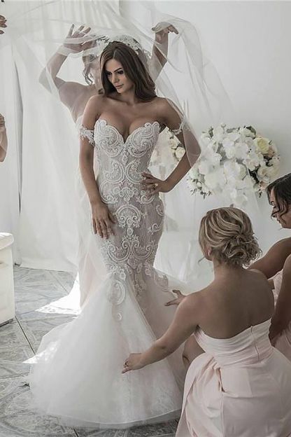 Chicloth Off-the-Shoulder Lace Wedding Dress Mermaid Long