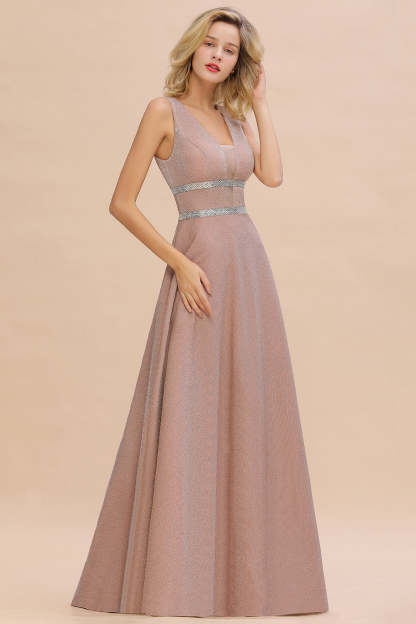 Chicloth Shinning V-Neck Sleeveless Long Prom Dress Online With Zipper Back
