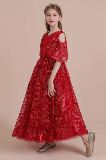 Chicloth A-Line V-neck Tulle Cold-shoulder Flower Girl Dress On Sale