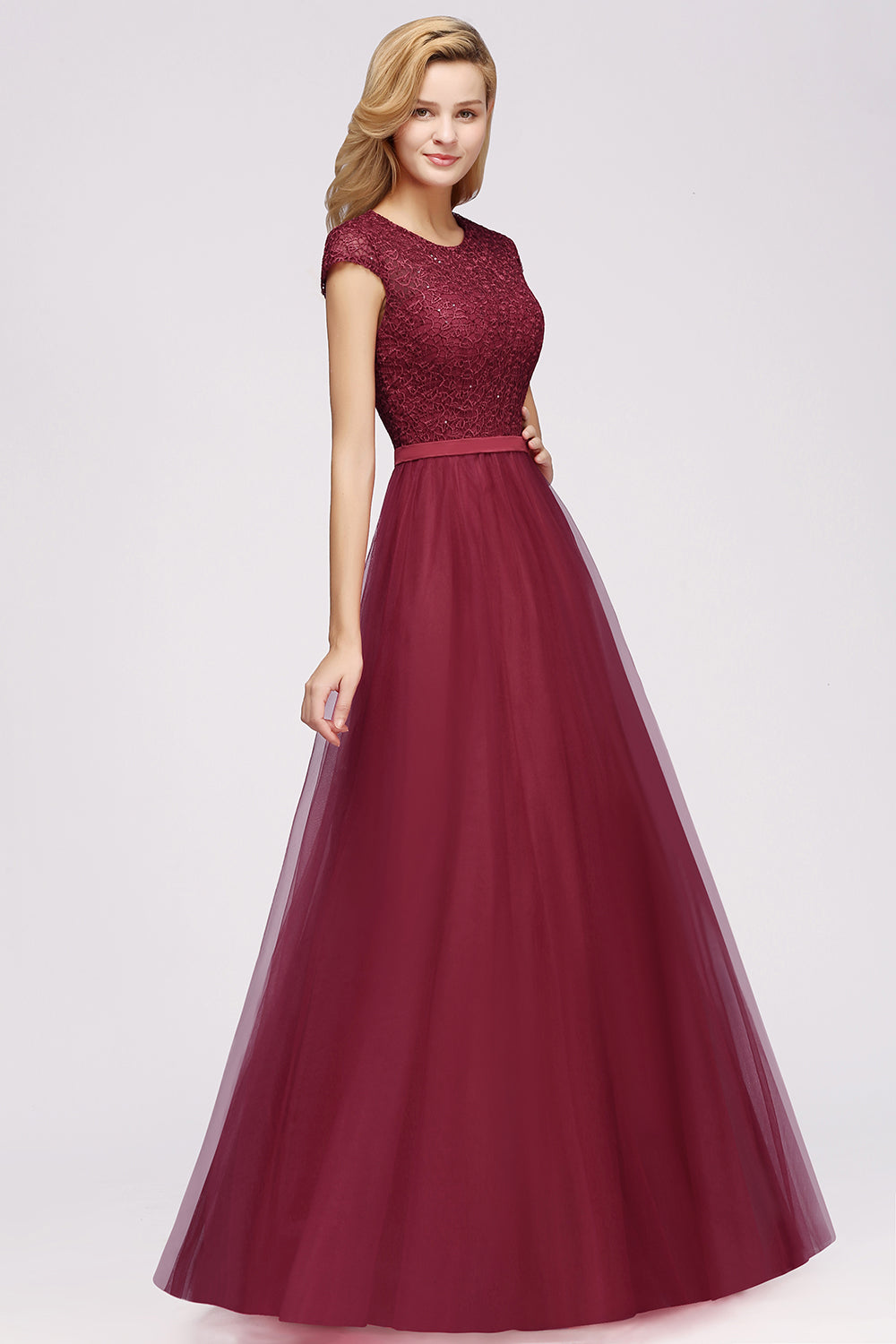 Chicloth A-line Jewel Tulle Lace Bridesmaid Dress