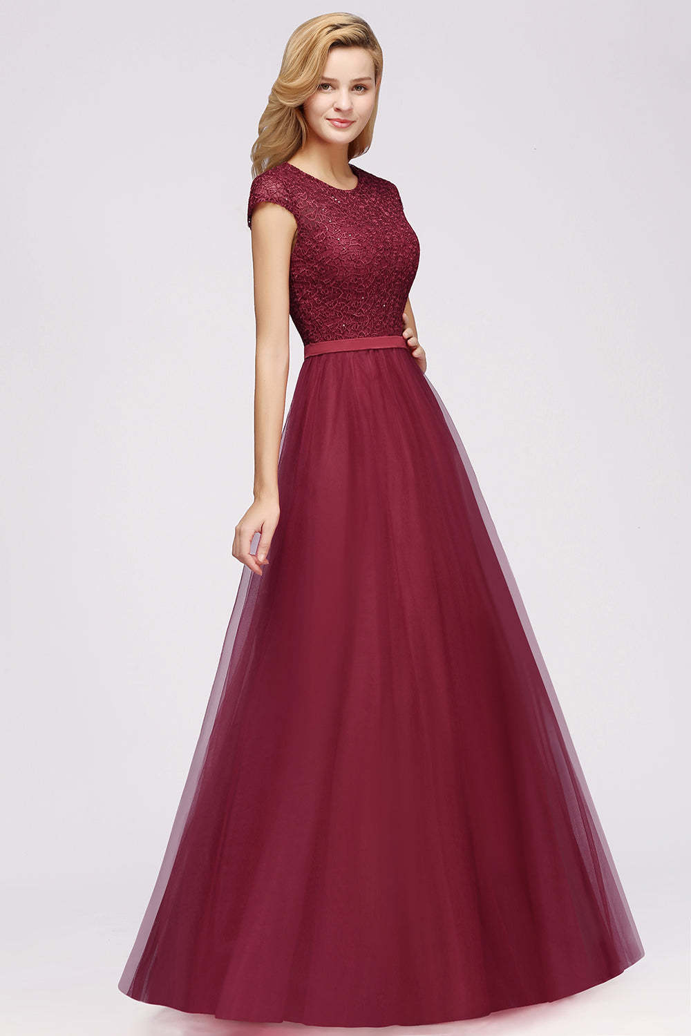 Chicloth A-line Jewel Tulle Lace Bridesmaid Dress