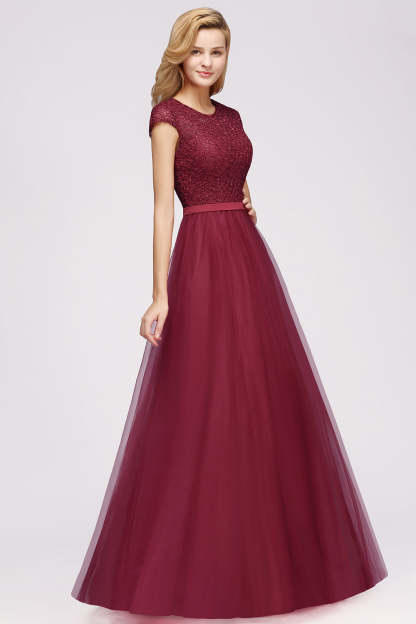 Chicloth A-line Jewel Tulle Lace Bridesmaid Dress