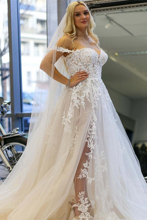 Chicloth Gorgeous Lace Wedding Dress Off-the-Shoulder Tulle